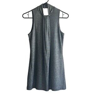 Arden B Sleeveless Draped Front Tunic Top Black Sliver Metallic